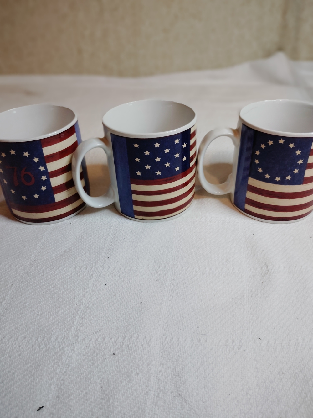 Patriotic Ceramic Coffee Mug with American Flag Design - Blue/Red/White 3 Set